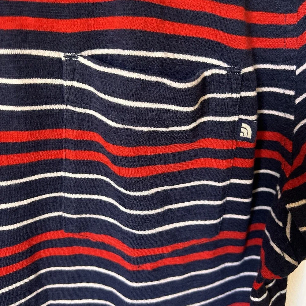 The NorthFace Striped Polo Shirt Mens Large L Short Sleeves‎ Red White Blue BxQ